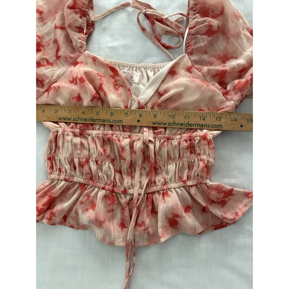 Dizzy Lizzy Blouse M Red Pink Smocked Milkmaid Peasant Boho Festival Hippie New Size M - Image 8