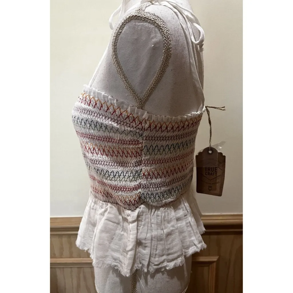 True Craft  ~ Halter Tube Style Top ~ Size Medium ~ White ~ Frayed Hem ~ NWT - Image 3