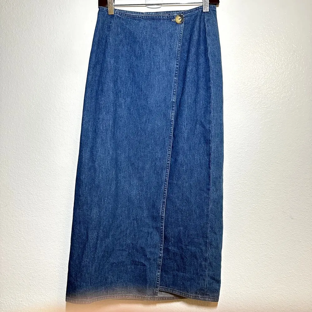 Ralph Lauren Country Denim Skirt 100% Cotton Wrap Single Button Medium Wash M - Image 4