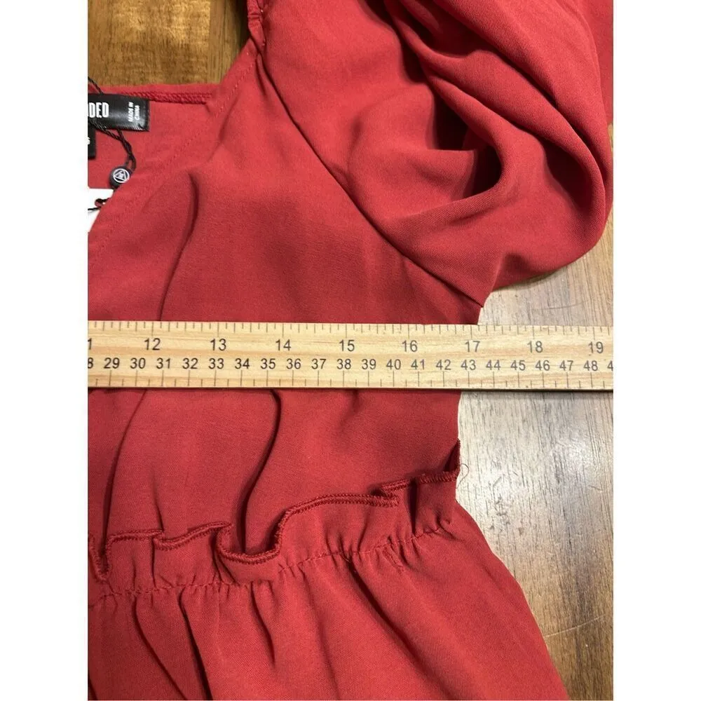 Missguided Women's Puff Sleeve Wrap Over Skater Dress Burgundy Size US:4 NWT - Image 8