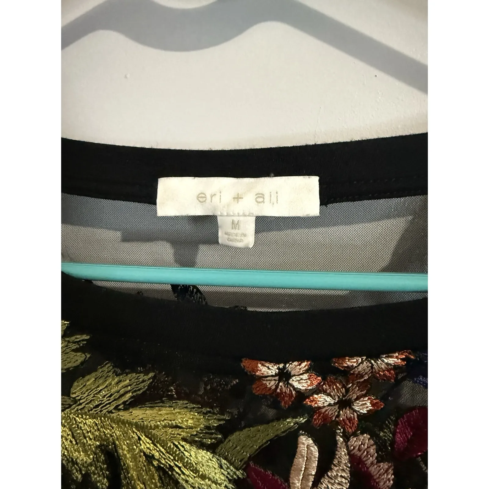 Anthropologie Eri +  Ali ORNATE EMBROIDERY Size M Black Multicolor Floral - Image 4