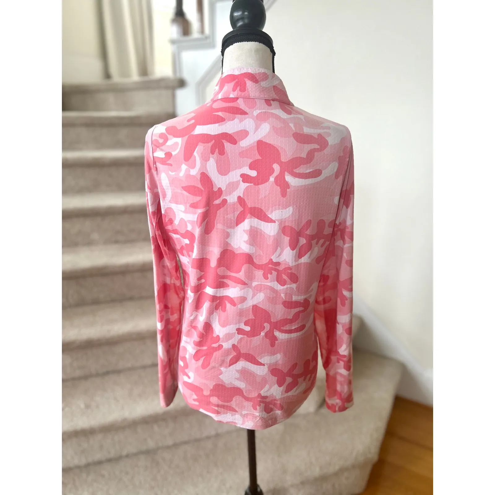 IBKUL Pink & White Camo Long Sleeve Quarter Zip - Image 2