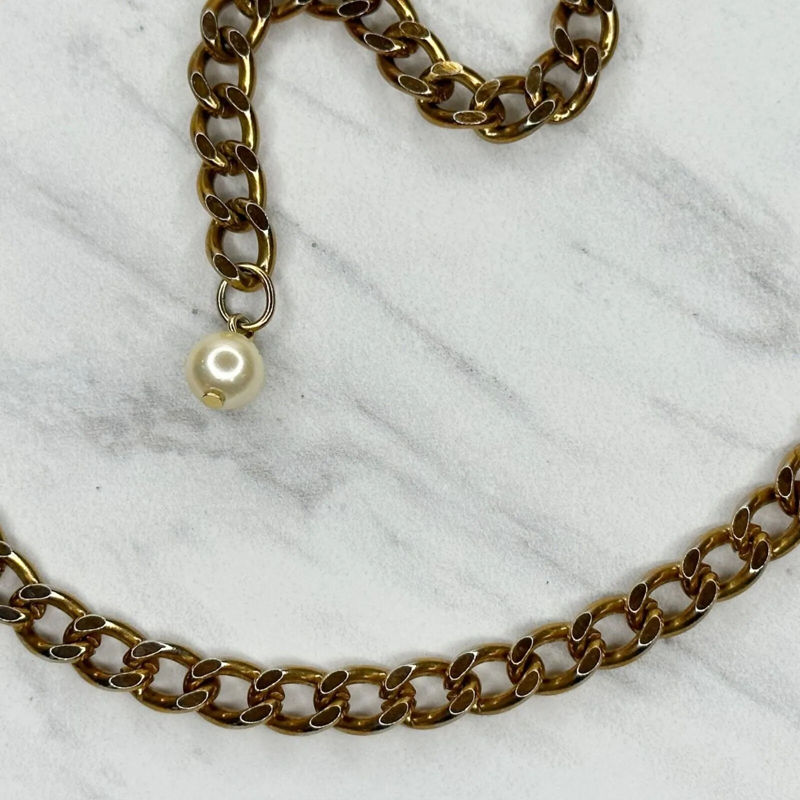Skinny Gold Tone Chain Belt Pearl Charm Y2K Festival One Size (OS) ✨ - Image 8