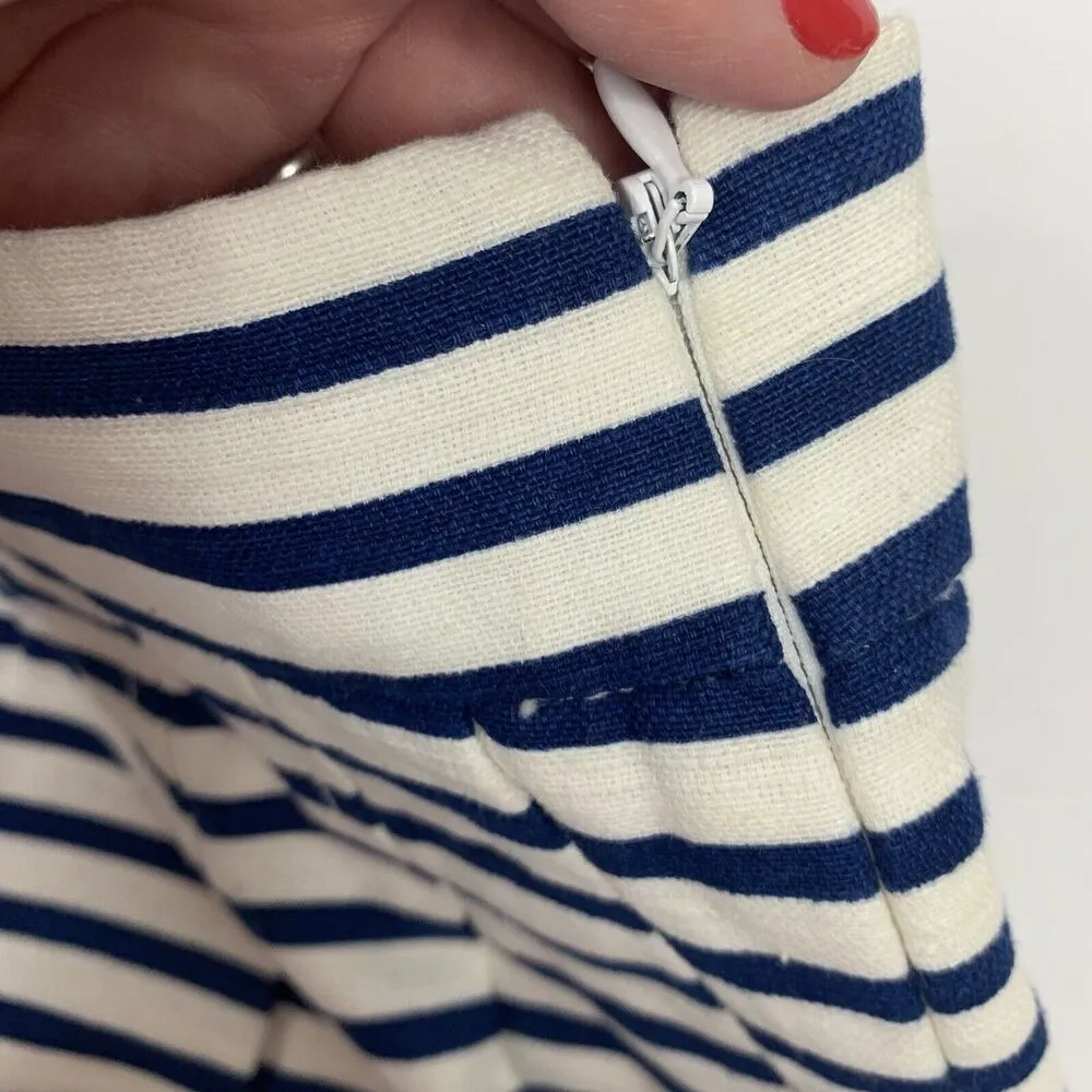 J. Crew Factory Sz 4 Shorts Linen Blend High Rise Pleated Nautical Stripe Womens Blue - Image 6