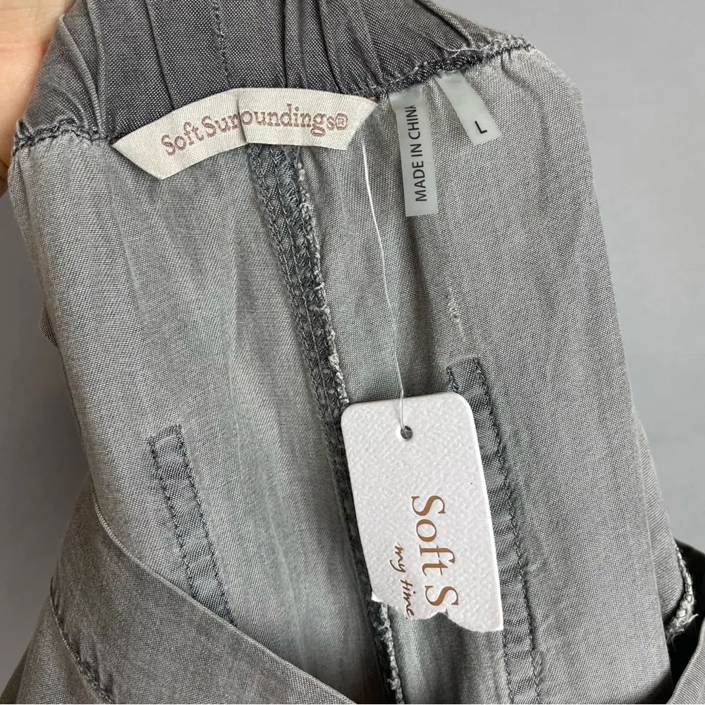 Soft Surroundings Wide Leg Pants NWT Embroidery Gray Lyocell Boho Romantic Large - Image 3