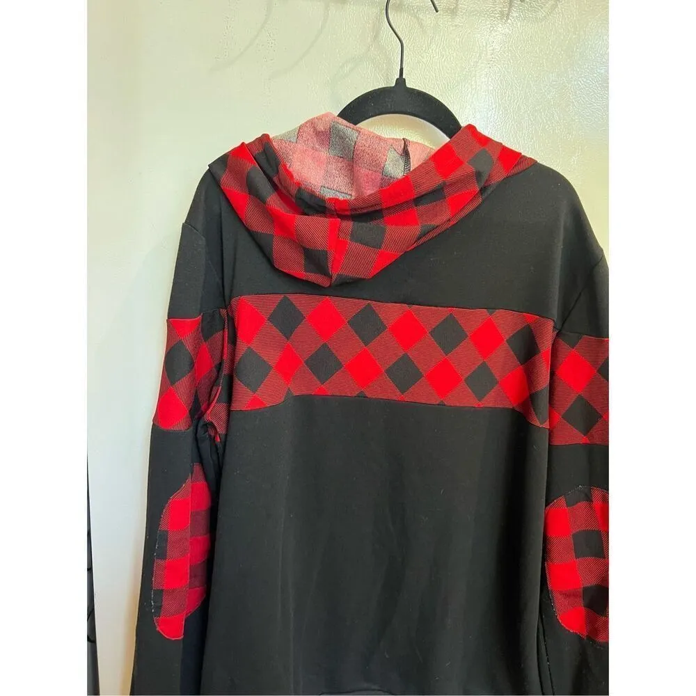 Blooming Jelly Black And Plaid Woman’s Hoodie Size XL - Image 10