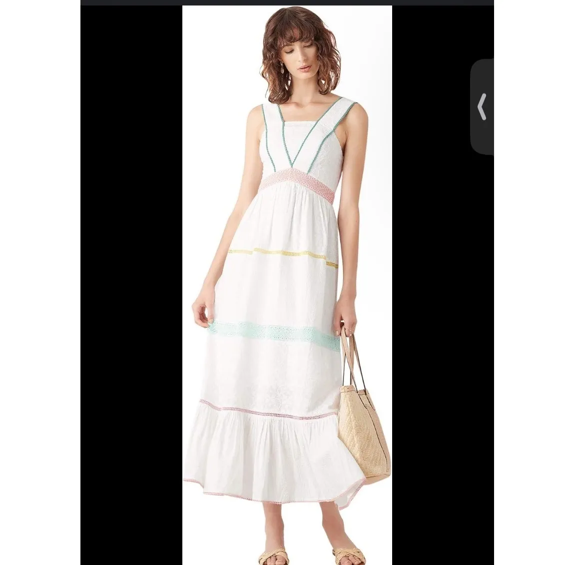 Tigerlily Namita White Crochet Trim Maxi Dress Square Neck Boho Beach Vacation 2 - Image 2