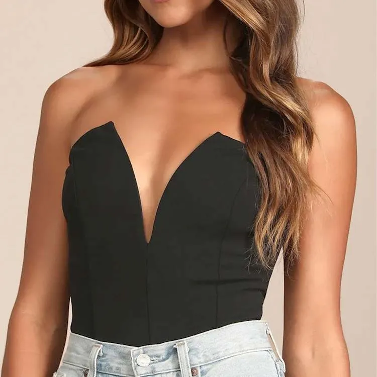 LULU’S Babe Alert Black Notched Strapless Bodysuit - Image 10