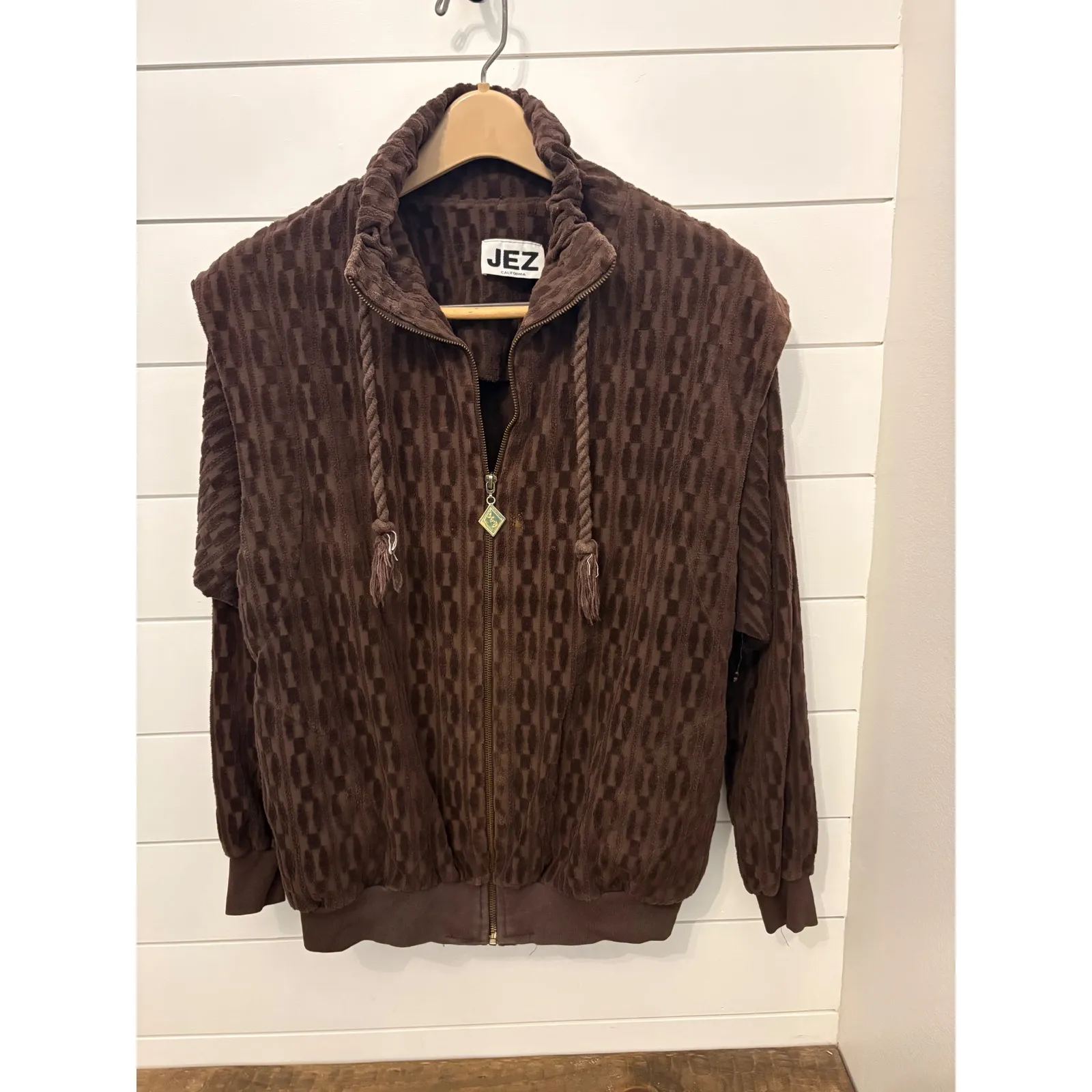 Vintage‎ Jez California Brown Velour Zip Up Jacket Retro Bomber Med - Image 8