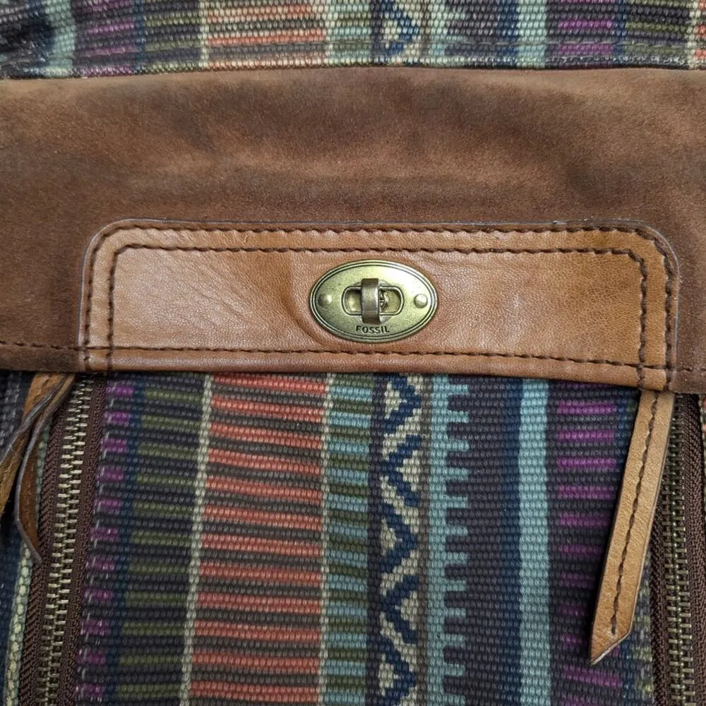 Fossil Brown Suede Colorful Baja Woven Canvas Turnlock Crossbody Swing Bag - Image 4