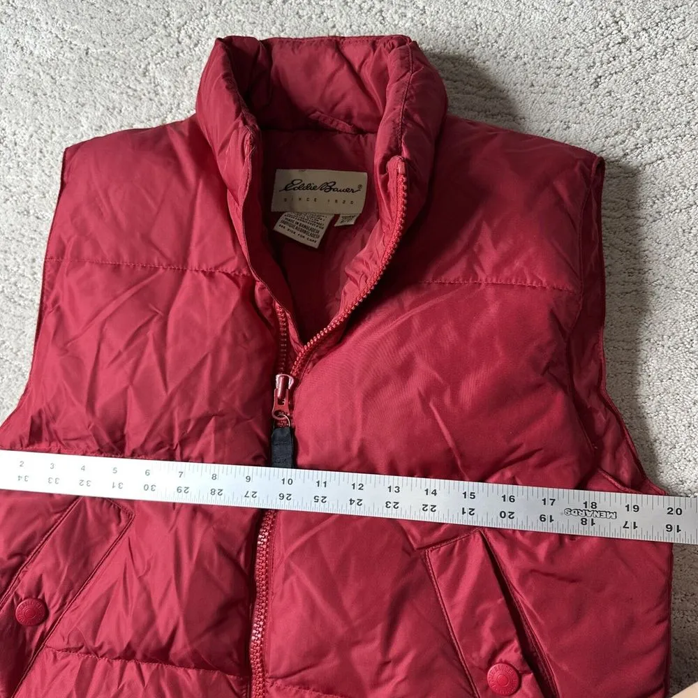 Women's Eddie Bauer Size Small Red‎ Puffer Goose Down Full Zip Vest - Image 4