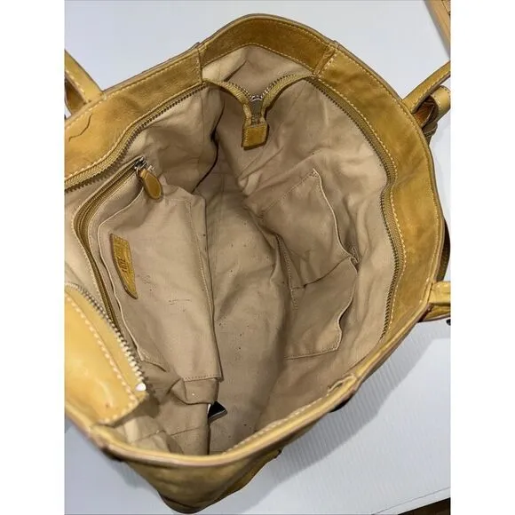 Frye Melissa Leather  Mustard Tote Bag‎ Cognac Large Shoulder Handbag W Stain - Image 8
