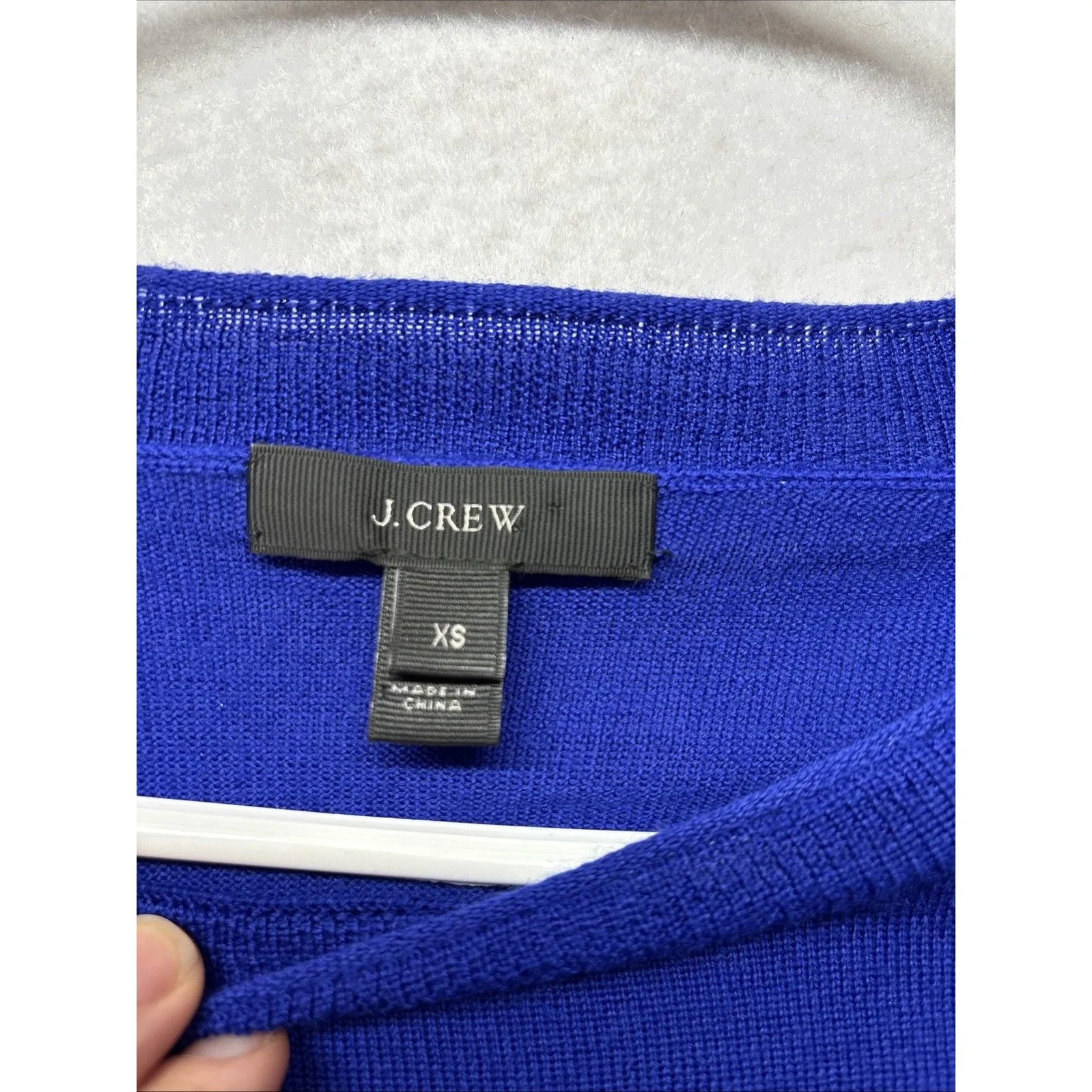 J. Crew Dark Blue Black Embroidered Crew Neck 100% Merino Wool Sweater Size XS - Image 2