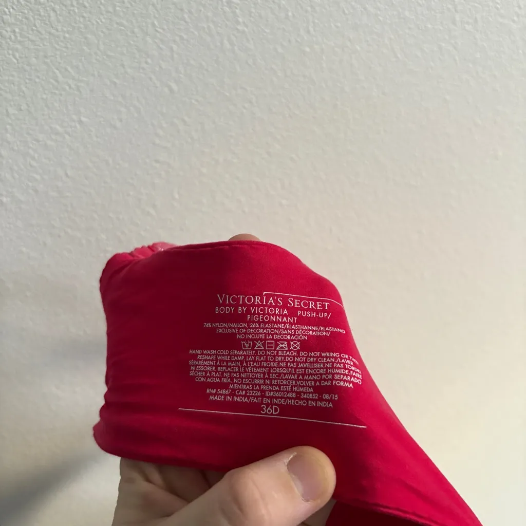 Victoria's Secret Body by Victoria Push-Up Perfect Shape Bra 36D Red Pink Lace - Image 7