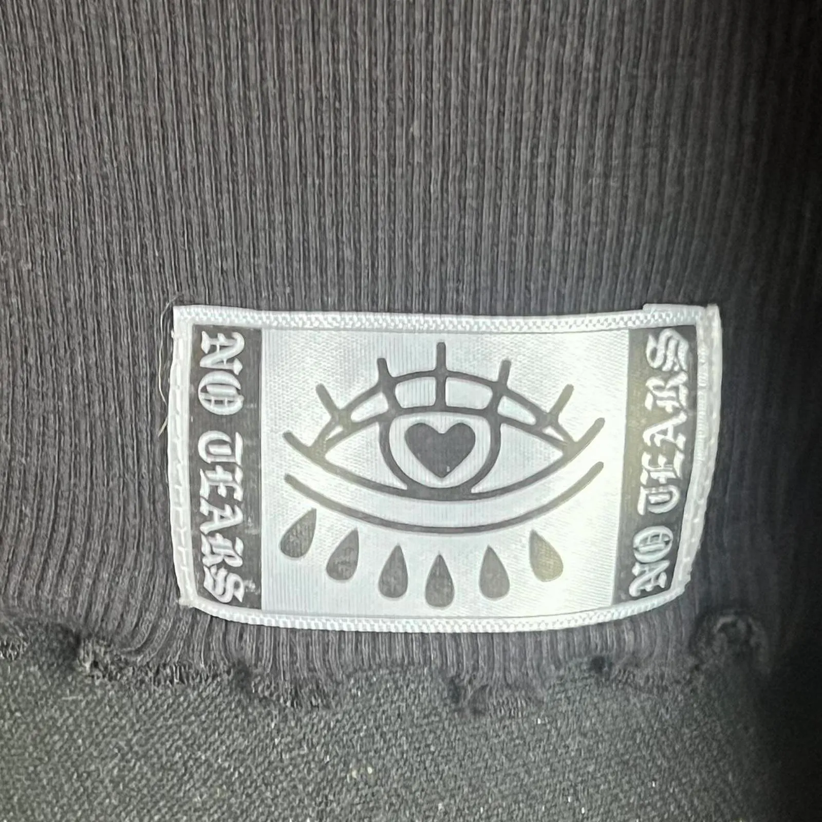 Black goth Emotional long sleeve lettuce trim crop top Size XS - Image 2