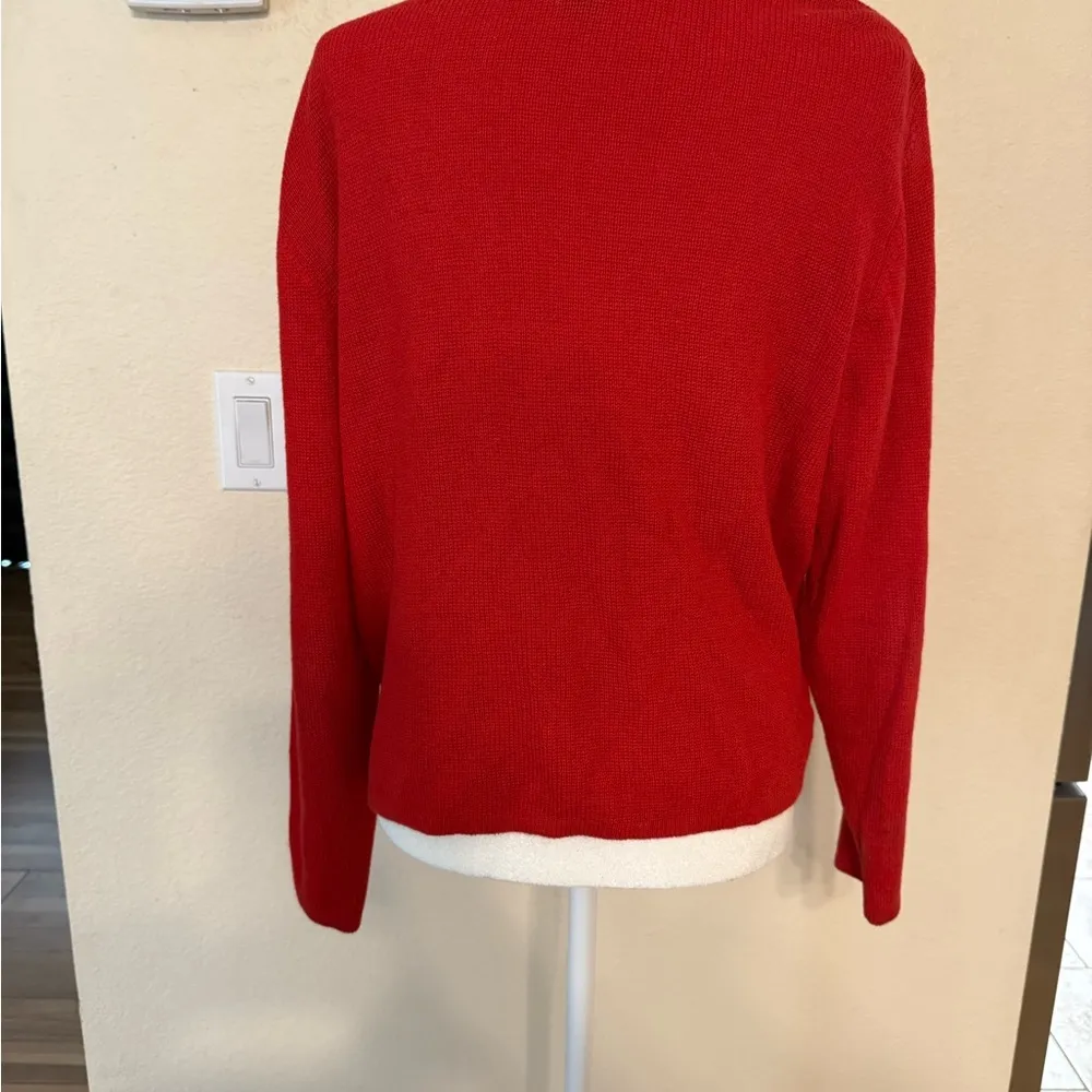 VTG Herman Geist Embroidered Cardigan Floral Beaded Sweater Red Large Boho Rose - Image 3