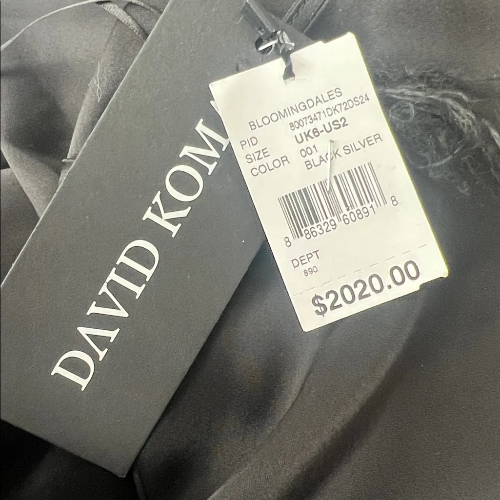 David Koma Crystal Embellished Asymmetric Satin Scarf Dress, Size US 2, UK 6 NEW Black - Image 12