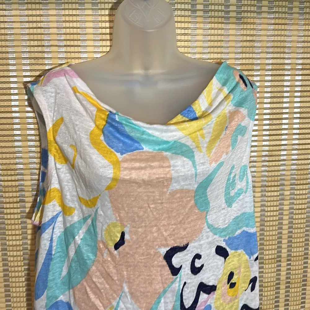 Rachel Zoe Abstract Floral Print Multicolored 100% Linen Tank Top Size XL NWT - Image 2