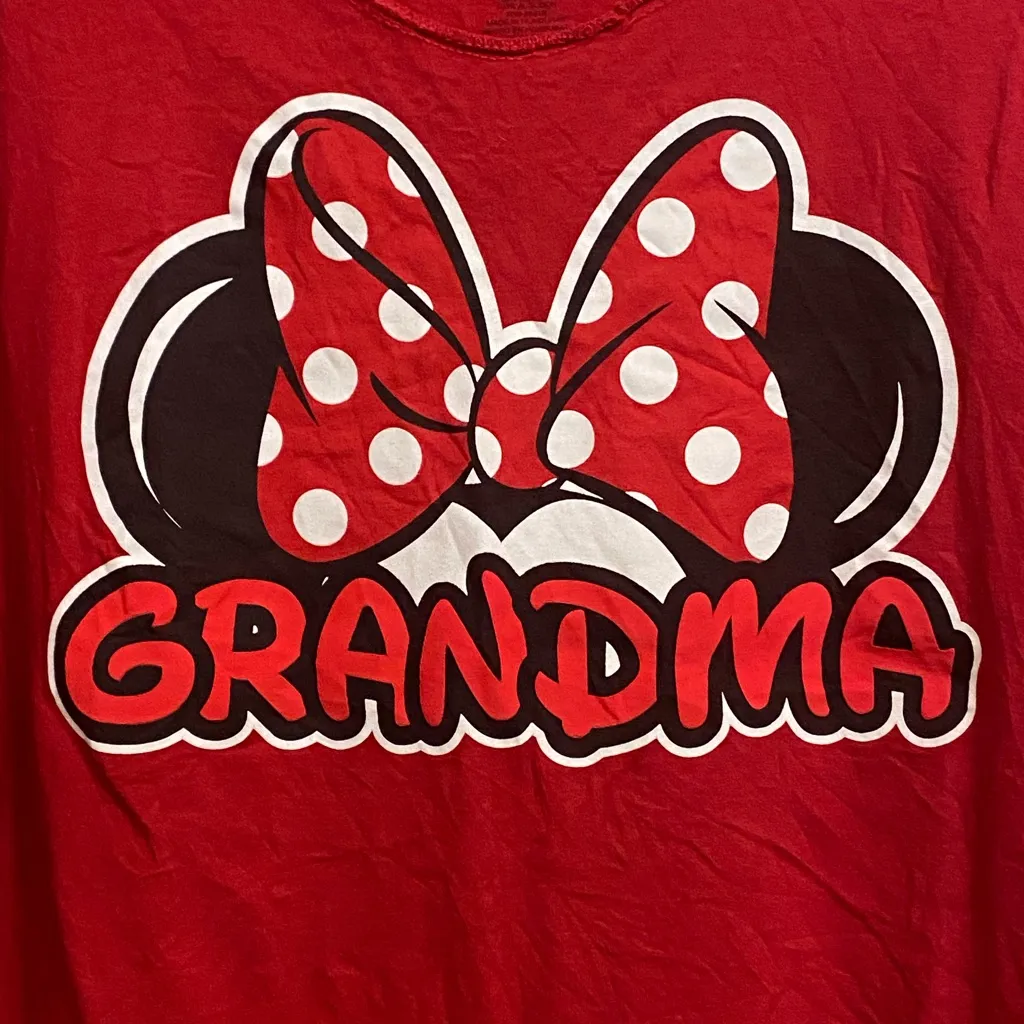 Disney Minnie Mouse Ears & Bow Grandma Womens Red T Shirt Tee 2XL Bust 50” - Image 2