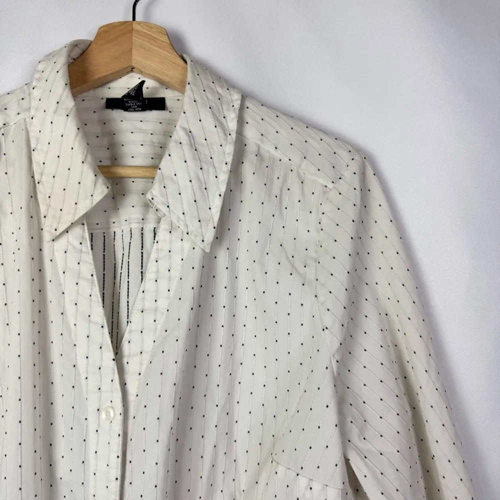 Alfani White Black Dot Printed Y2K Long Sleeve Button Down 18 - Image 3