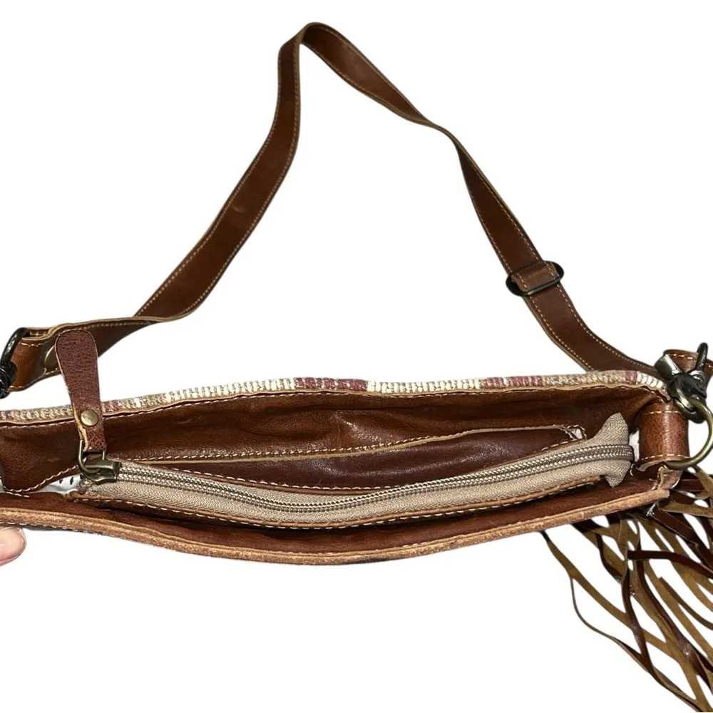 Myra Bag Brown Hand Tooled Tassels Crossbody Handbag Clutch Purse - Image 8