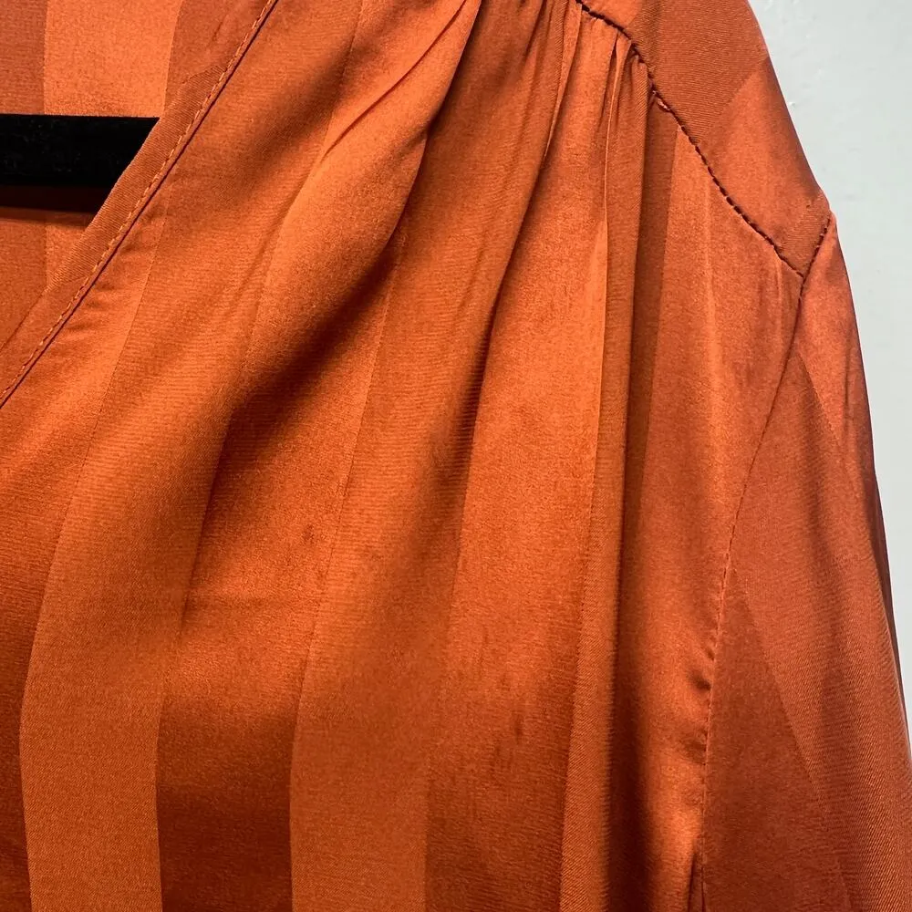 Lush Burnt Orange Striped V-Neck Women's Long Sleeve Top Size XXL Party Cocktail - Image 9