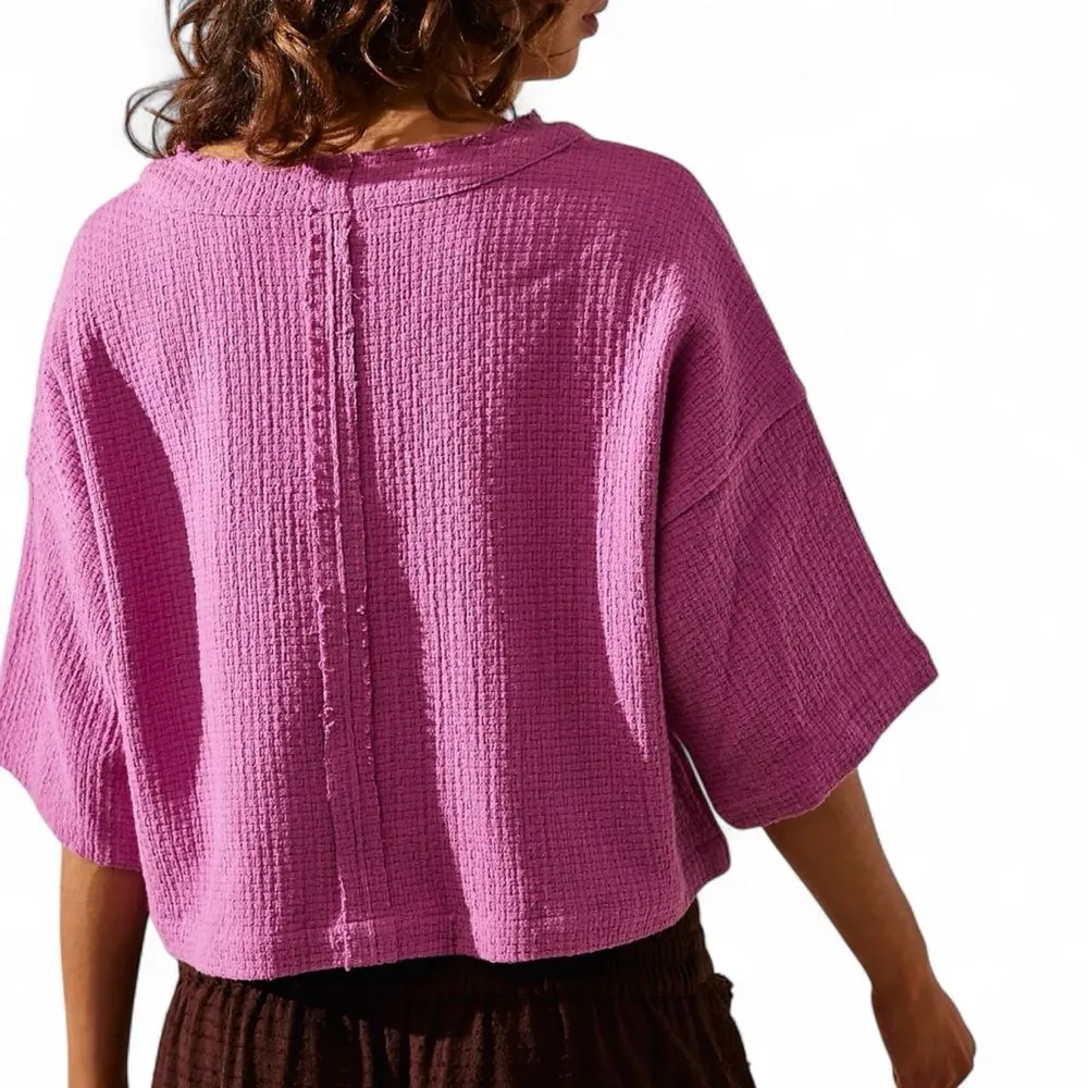 Free People Sundaze Woven Cotton Oversized Textured Tee Top Size  XS - Image 2