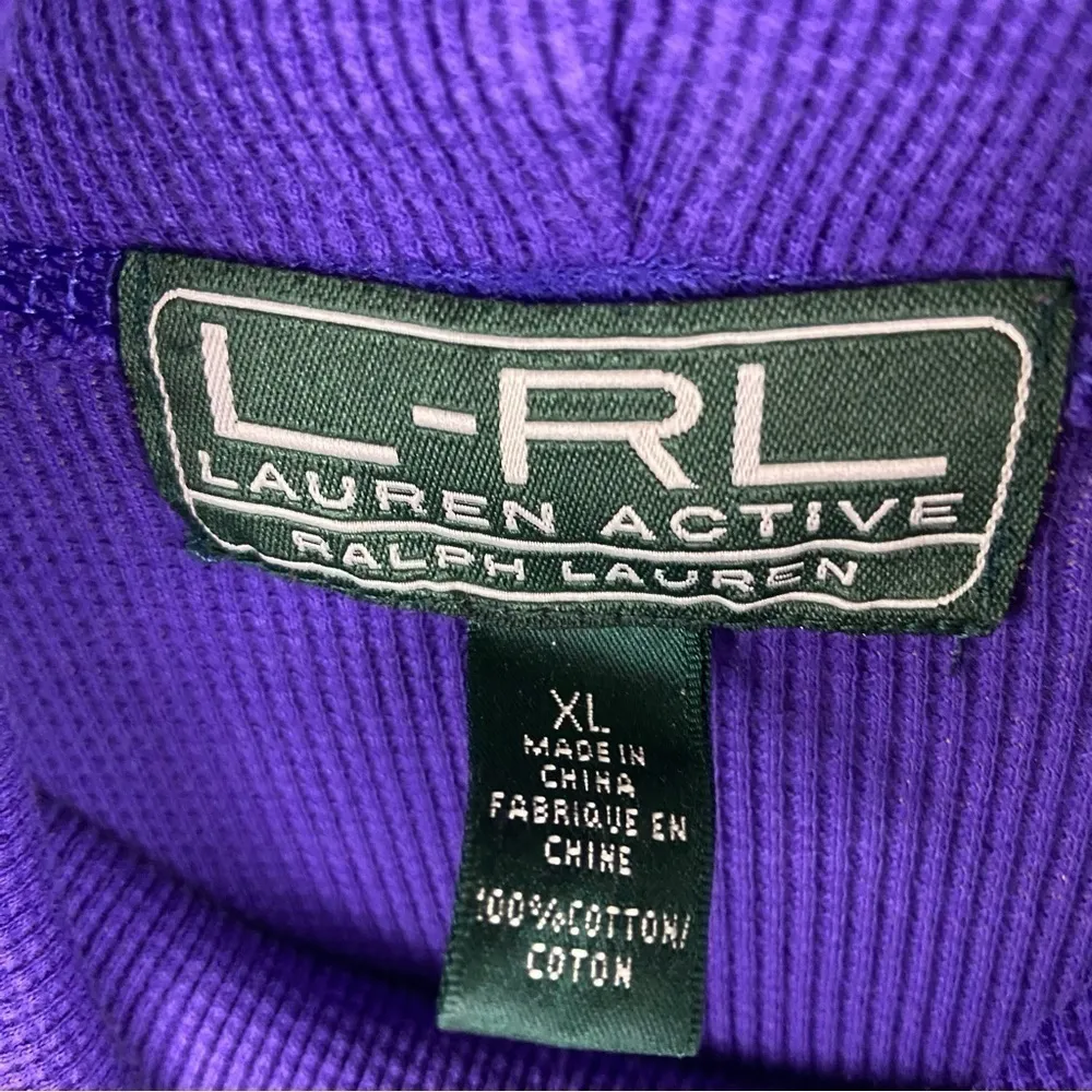 Lauren Active by Ralph Lauren Purple Waffle Knit Cowl Neck Long Sleeve Top Large - Image 4