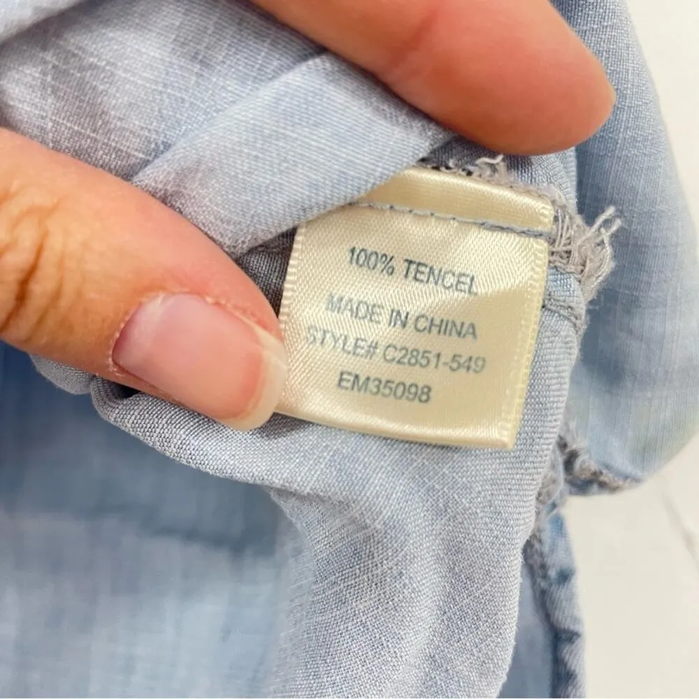 Cloth & Stone Chambray Short Sleeve Womens Blouse S Boho Beachy Coastal Cowboy - Image 4