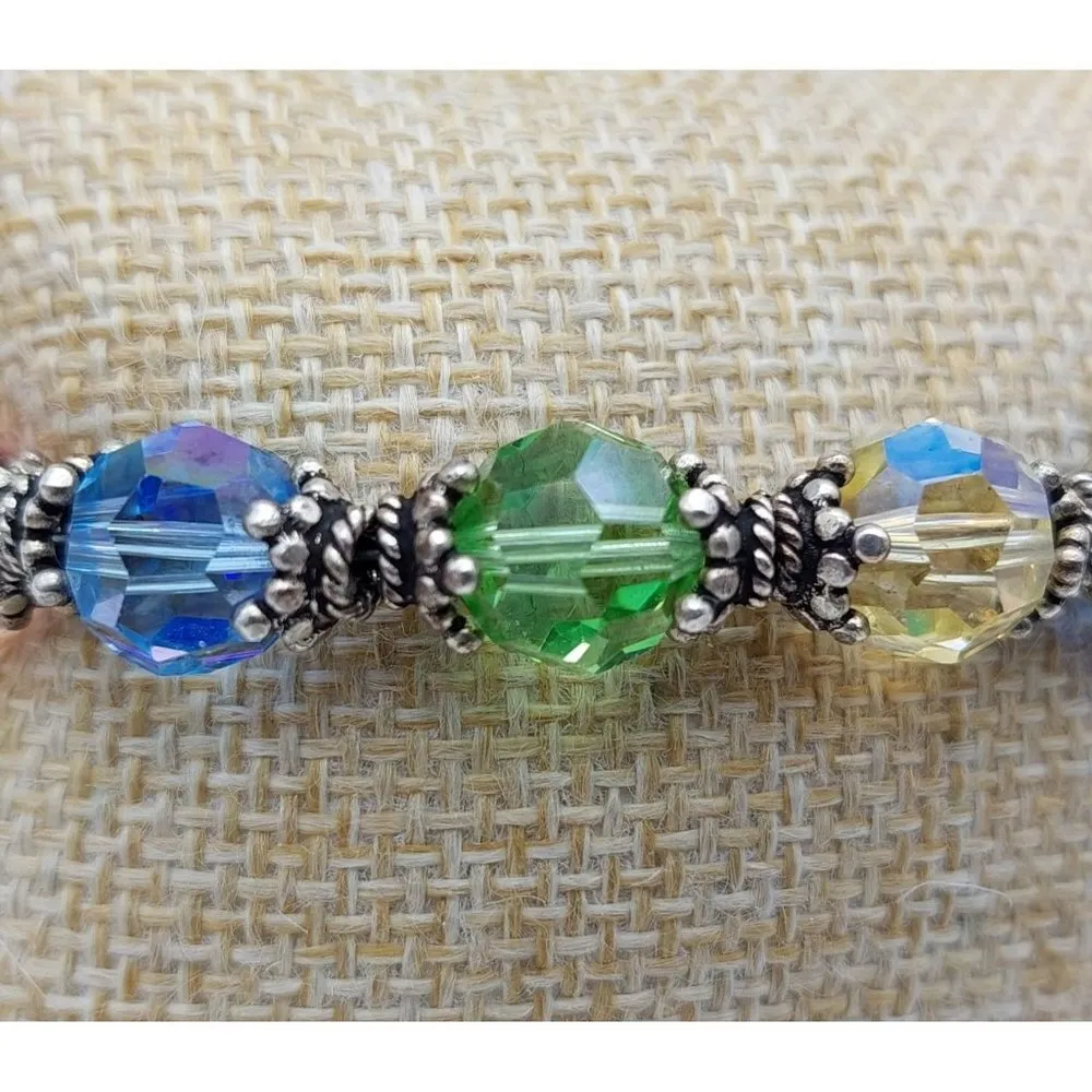 Cute Bracelet & Dangle Earrings Set 925 & Faceted Crystal Beads Toggle Clasp 8" Silver - Image 4