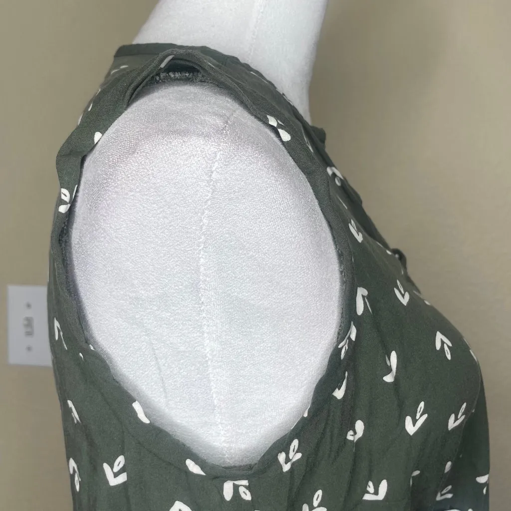 LOFT Women's Sage Green Floral Embroidered Split Neck Cap Sleeve Dress SP - Image 3