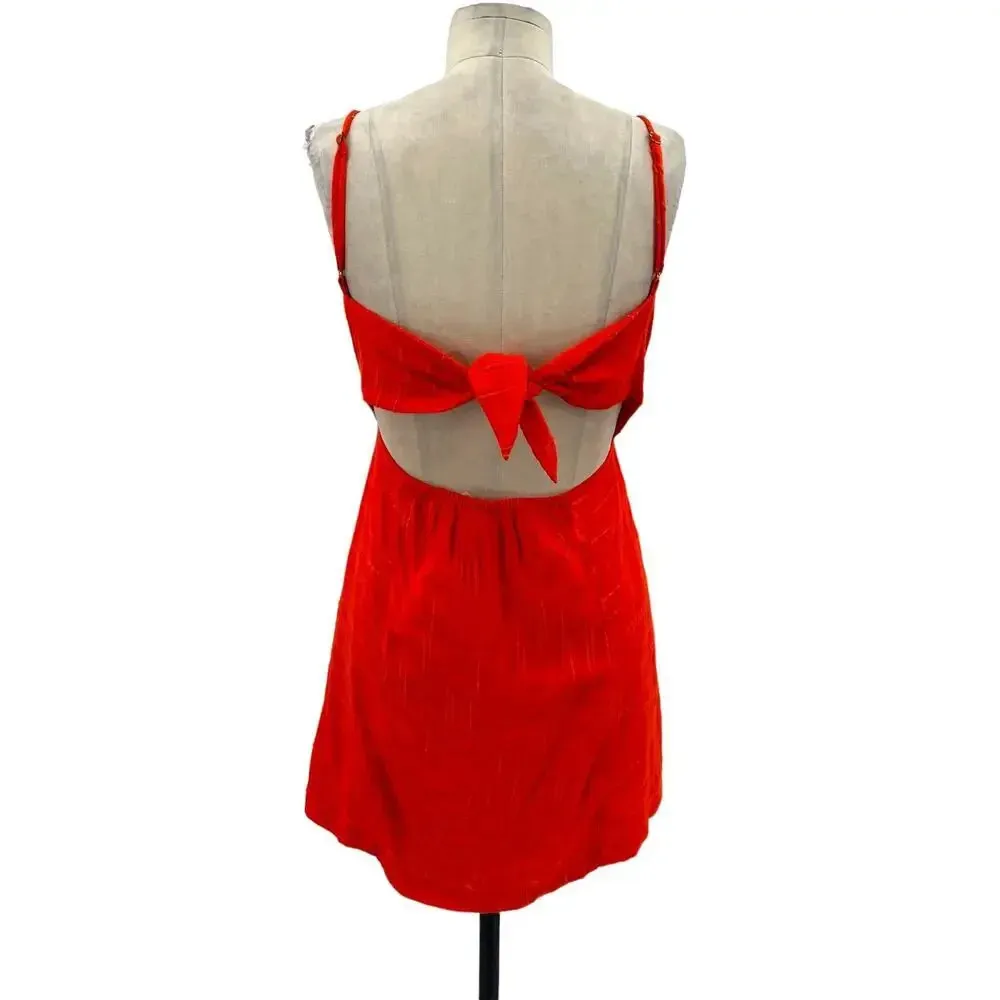 L*SPACE Sophia Mini Dress Keyhole Cutout Tie Back Dress Red‎ Orange Small - Image 9