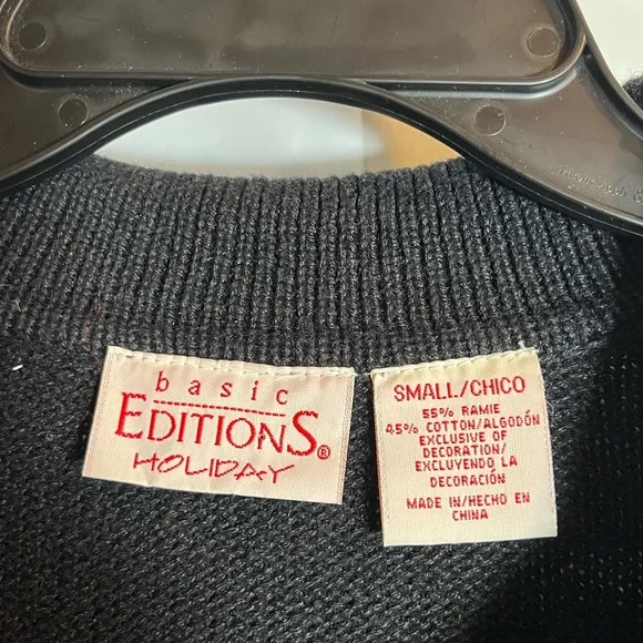 Vtg Christmas Sweater Cardigan Womens Size Small Whimsical‎ 90s Vintage Teacher Black - Image 4