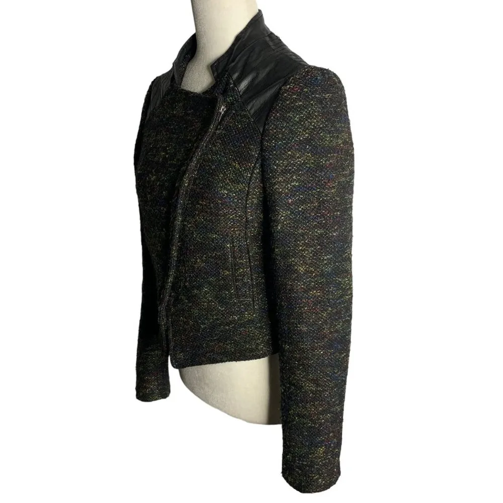 Willow & Clay Boucle Moto Jacket S Black Faux Leather Pockets Asymmetrical Zip - Image 5