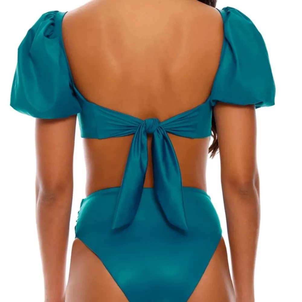 Agua by Agua Bendita Calista Puff Sleeve Bikini Top Blue Size M - Image 2