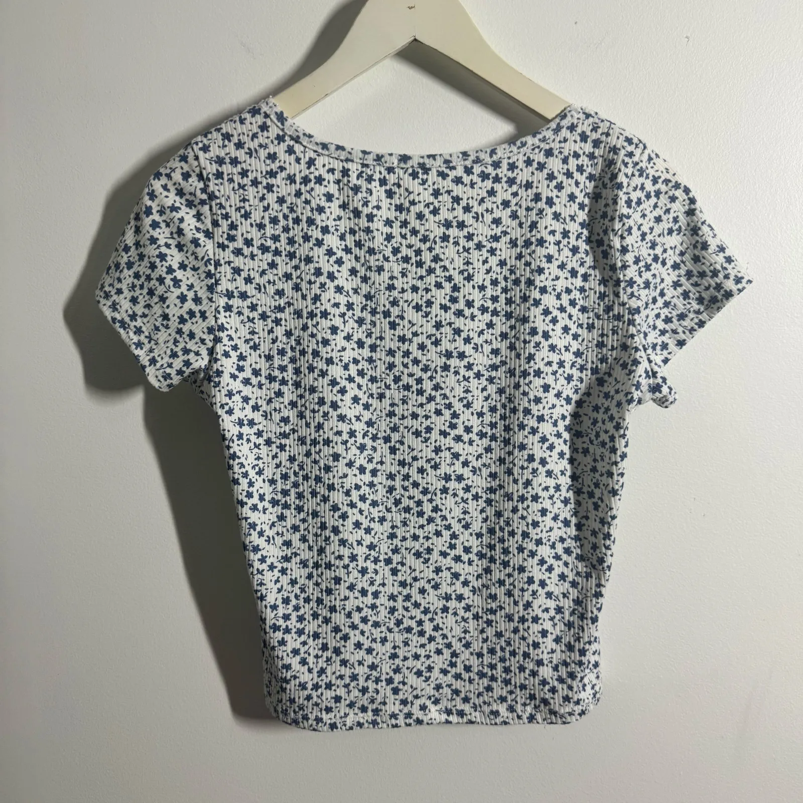 Women Top Blue White Ditsy Floral Romantic Baby T - Image 2