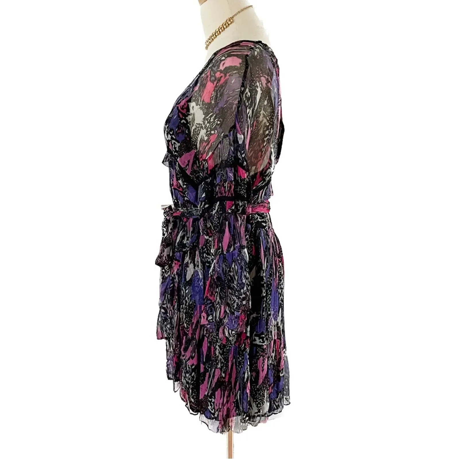 IRO Clash Floral Chiffon Ruffle Mini Dress black pink punk size FR 34 / US XS 2 - Image 7