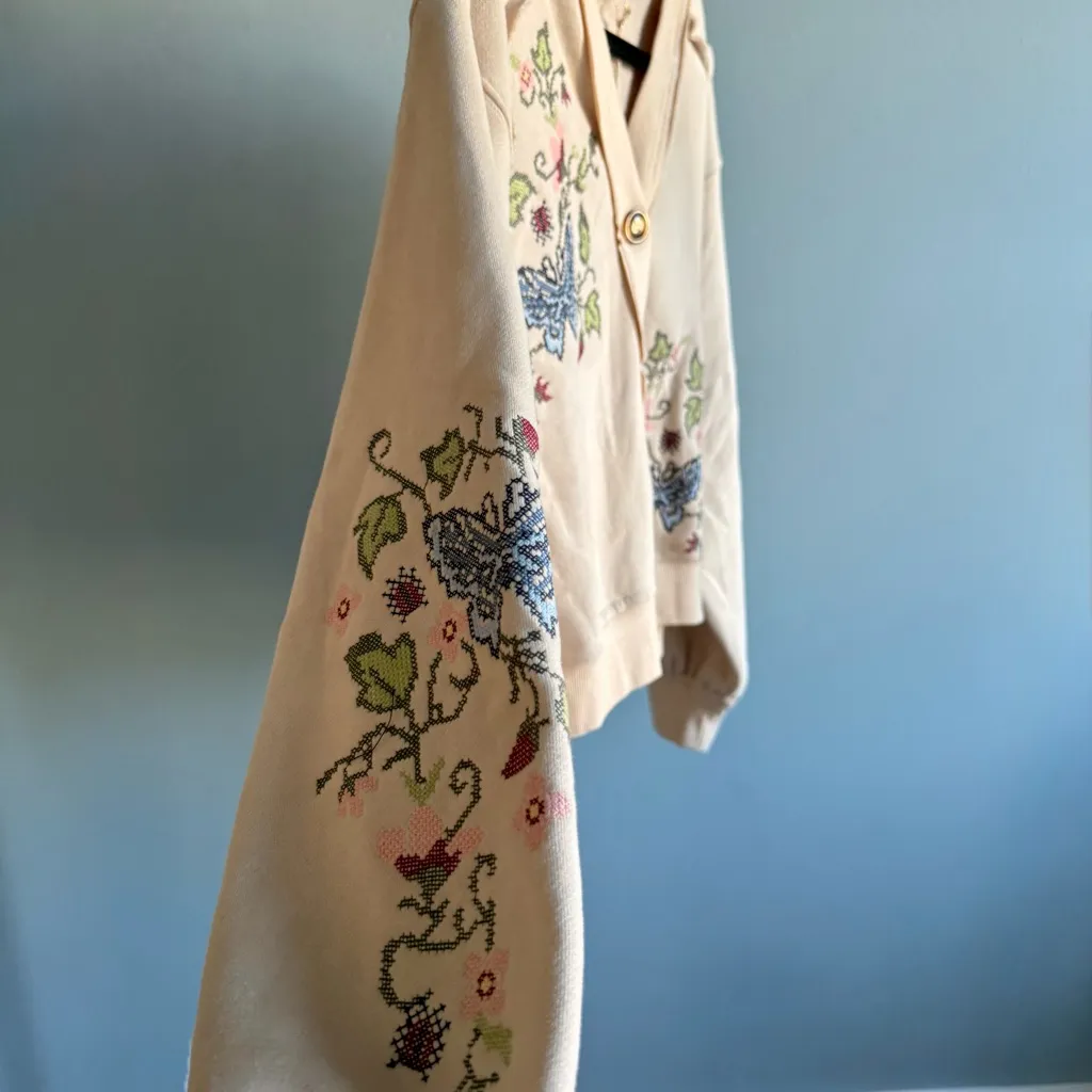 NWT Boutique Daydream Floral Embroidered Cardigan, Cream | Size Small - Image 7