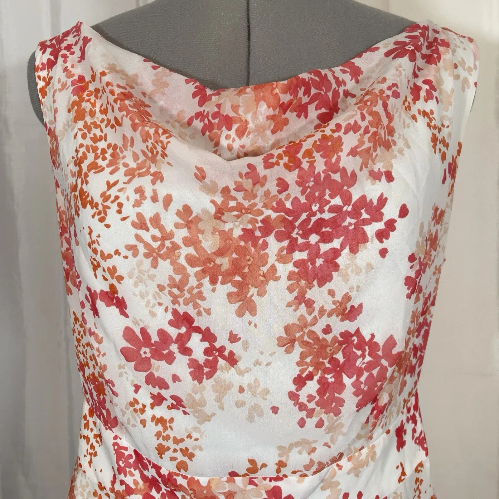 Orsay Floral Summer Dress Sleeveless Belted Size 42 Mid Length Lightweight Lined White - Image 2