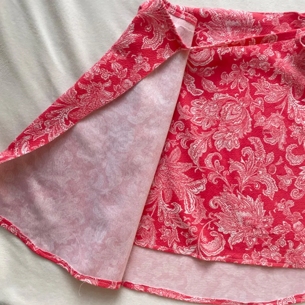 pink floral white wrap skirt bow tie - Image 6