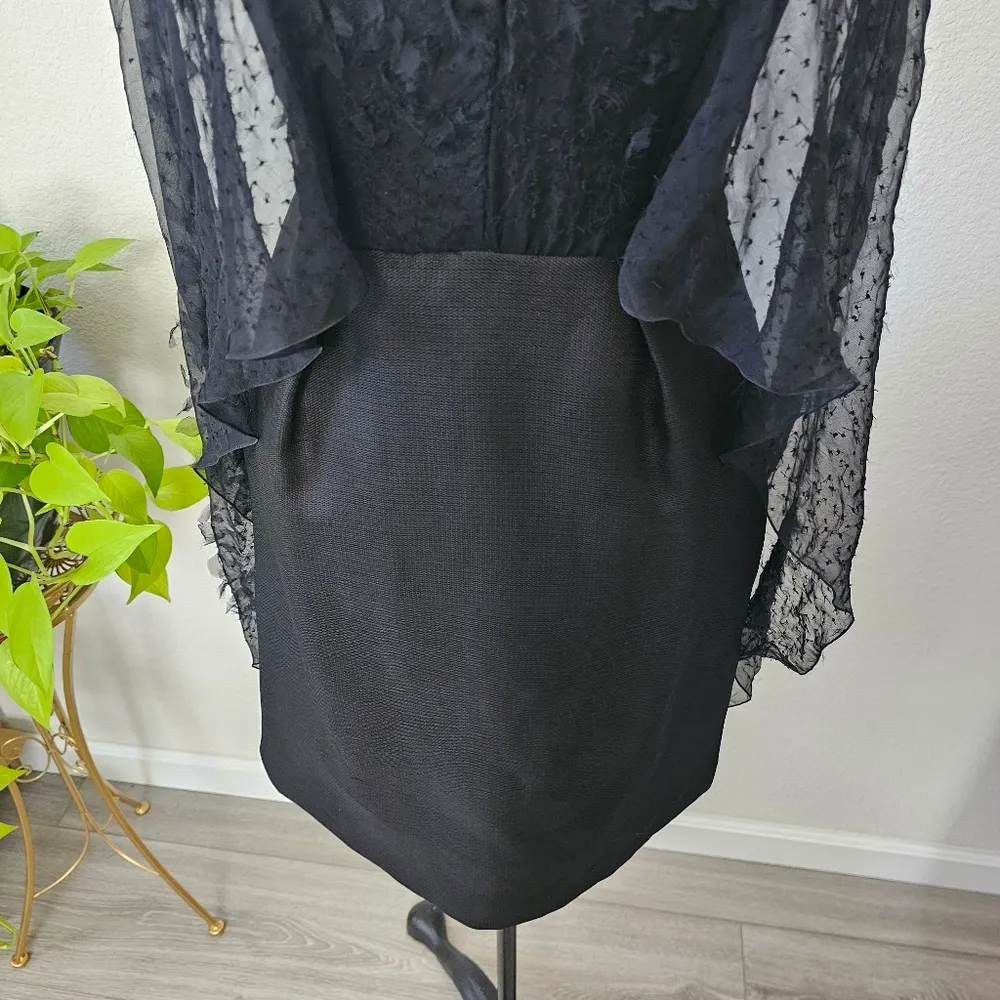 Alberta Ferreti Vintage Black Tissu Fabric Silk sheer feather cape effect sz 4 - Image 5