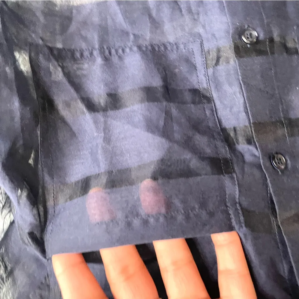 Rails Womens Shirt Blue Cameron Sheer Panel Stripe Long Sl Button Down Size XS - Image 9