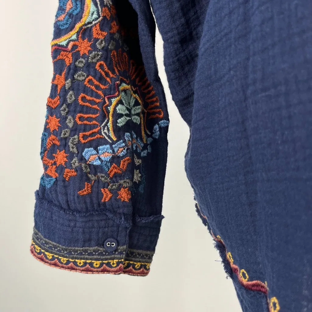 NWOT JOHNNY WAS Belina Embroidered Floral Tunic Bohemia Blue SHIRT Blouse Sz S - Image 10