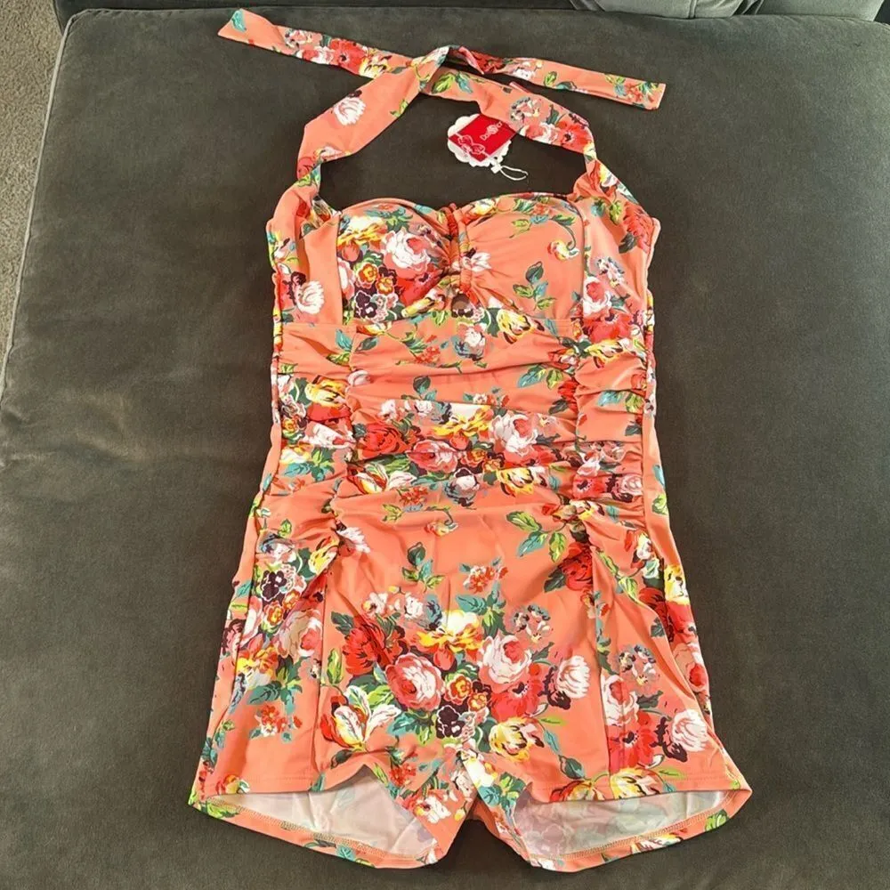 Women’s Halter Neck One Piece Tummy Control Bathers Swimsuit Boy Leg Size XL NEW - Image 3