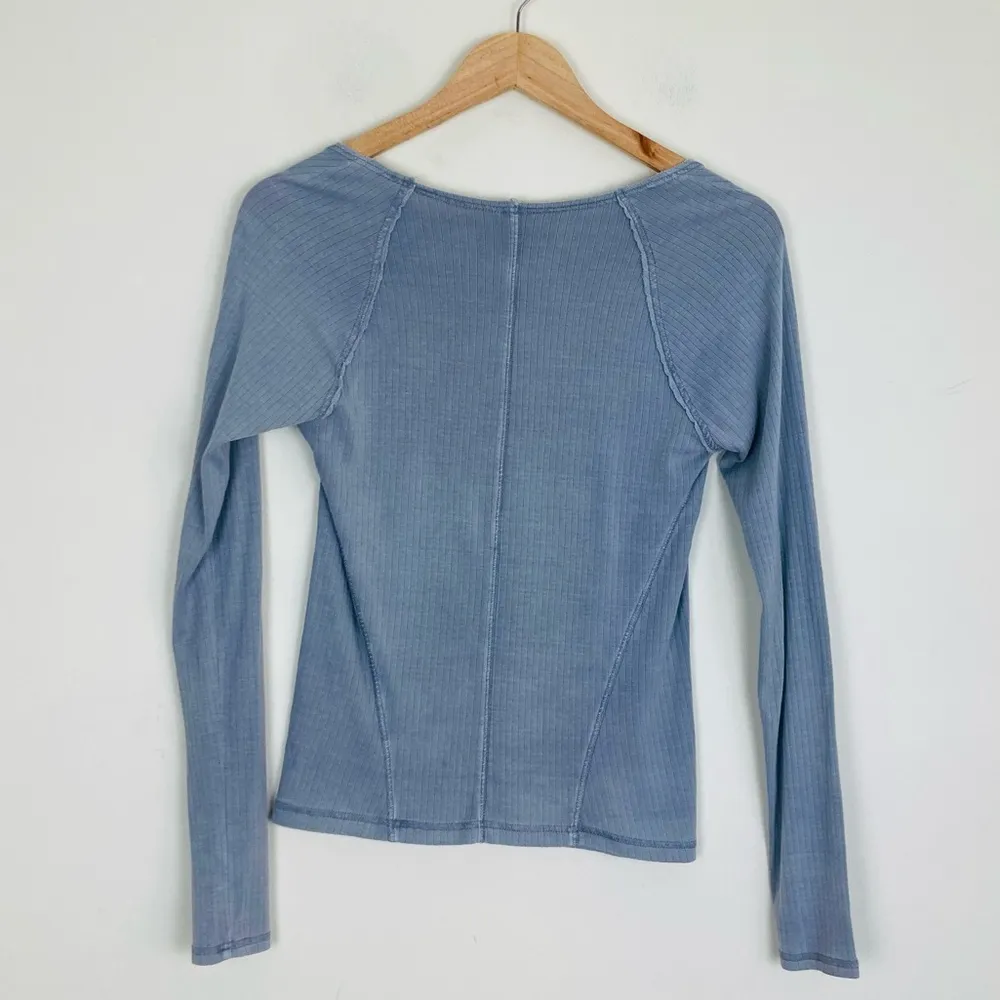 Intimately Free Free People ribbed square neck long sleeve tee shirt. Small Blue - Image 3
