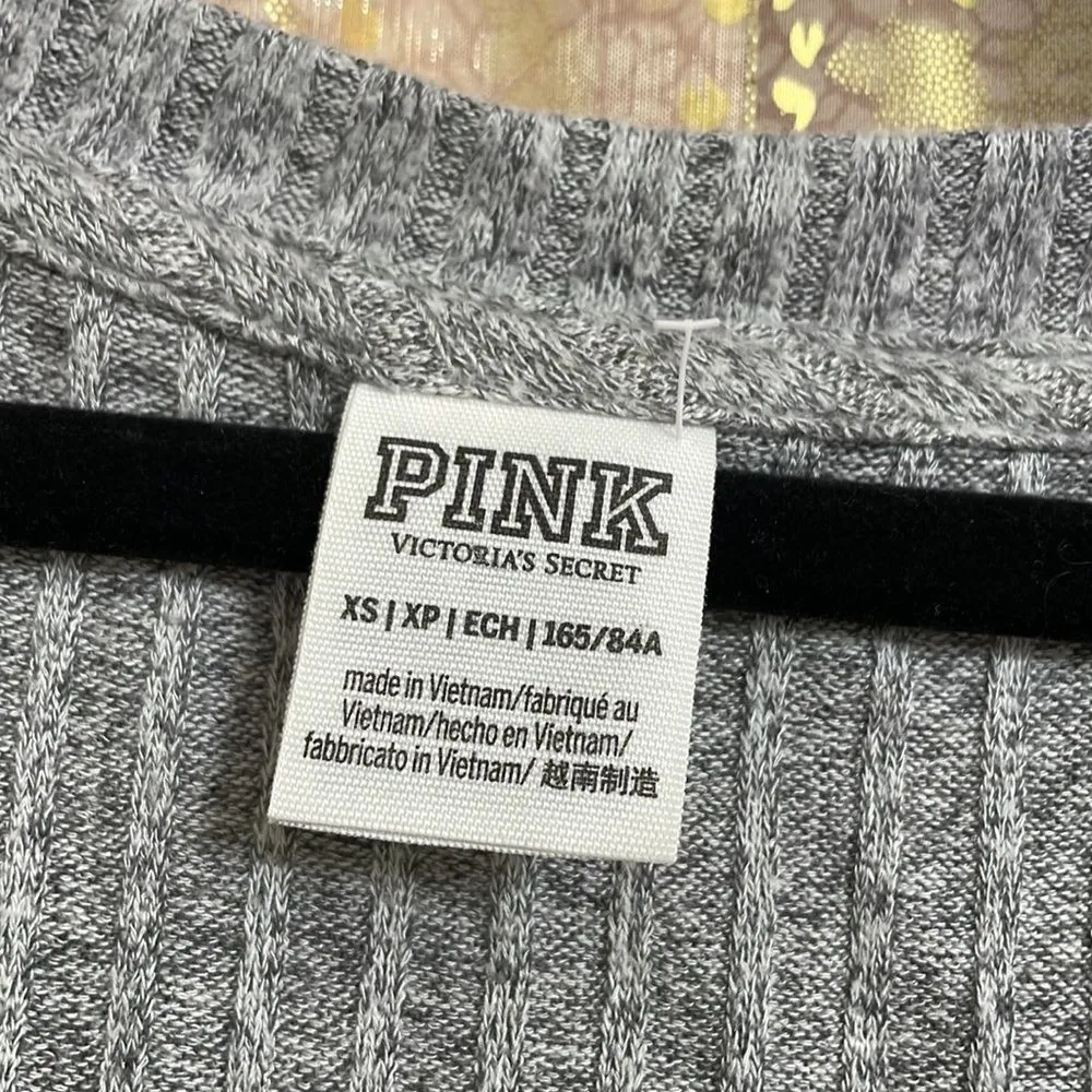 PINK Victoria’s Secret ribbed Heather gray long sleeve oversized crop sweater XS - Image 3
