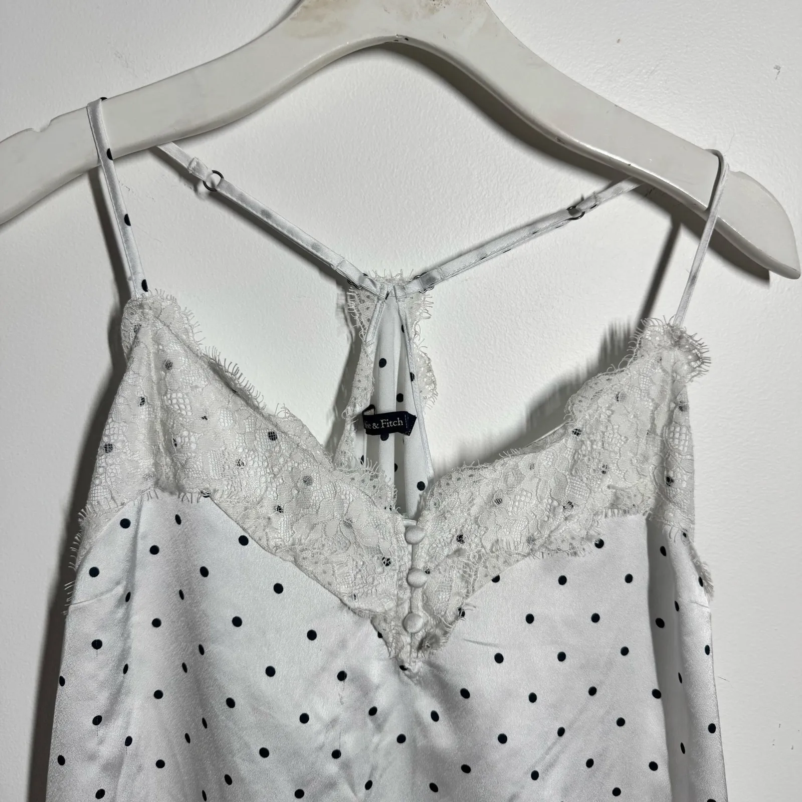 Abercrombie & Fitch Eyelash Lace Y2K Camisole Tank Women XL White Black Polkadot - Image 3