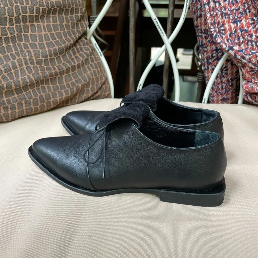 Elma Shoes Leather Point Toe Square‎ Heel Black 6 - Image 5