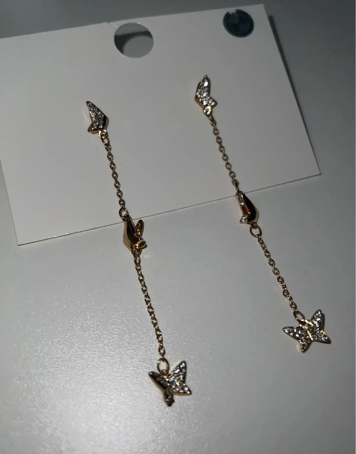 Butterfly Dangle Rhinestone Earrings Gold - Image 4