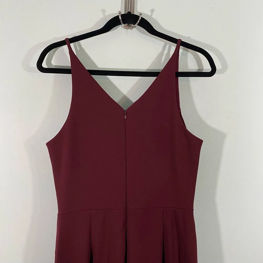 BHLDN Women's Burgundy V-neck Crepe Jones Dress Size 10 Bridesmaid Wedding - Image 7